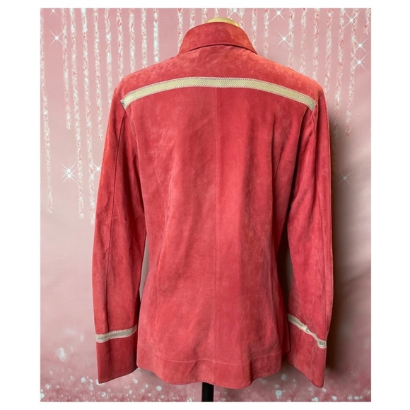 [6] ZENOBIA Italian Leather Red Suede Snap-Down Overshirt/Jacket - Picture 2 of 10